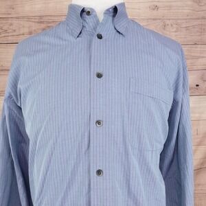 John W. Nordstrom Shirt Mens XL Blue Pinstripe Button Down Long Sleeve Pocket